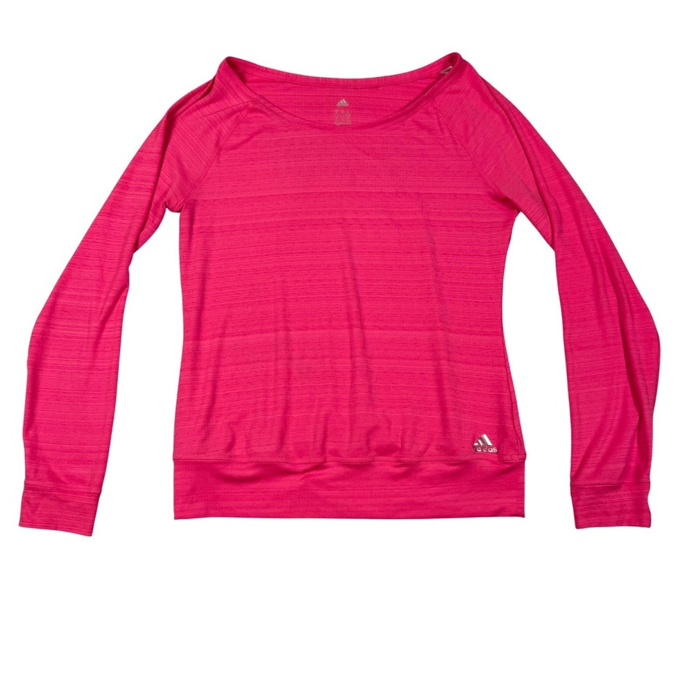 Adidas Climalite Womens Medium Pink Long Sleeve Athletic Workout Top Barbiecore